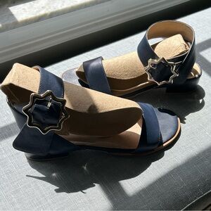 Jack Rogers Navy Leather Star Buckle Sandals